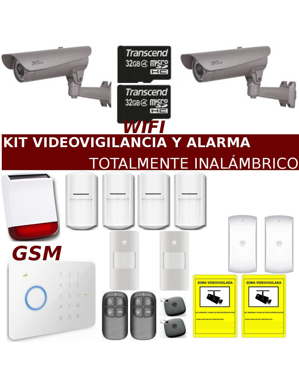 Kit de alarma con videovigilancia para chalé o granjas totalmente inalámbrico